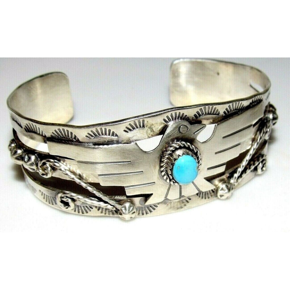 Navajo Thunderbird Cuff Bracelet Sterling Sleeping Beauty 