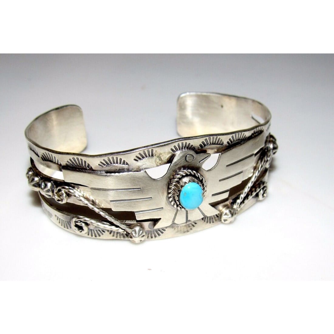 Navajo Thunderbird Cuff Bracelet Sterling Sleeping Beauty 