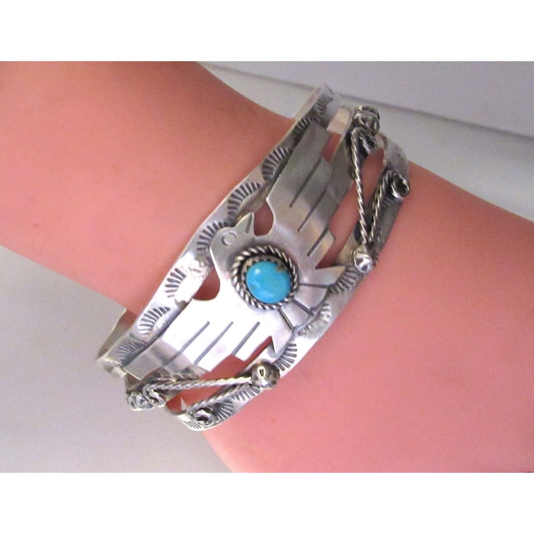 Navajo Thunderbird Cuff Bracelet Sterling Sleeping Beauty 