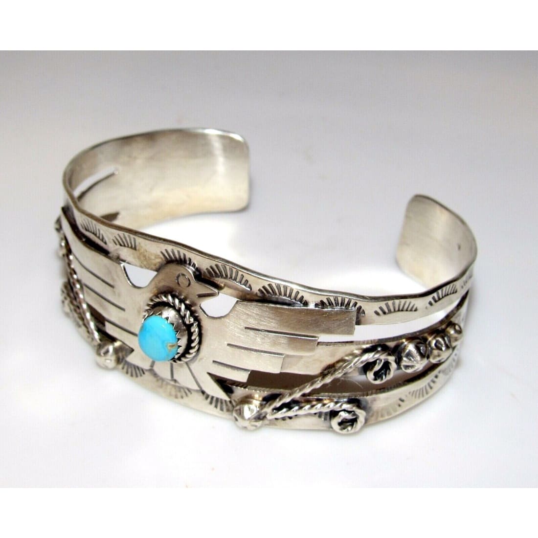 Navajo Thunderbird Cuff Bracelet Sterling Sleeping Beauty 