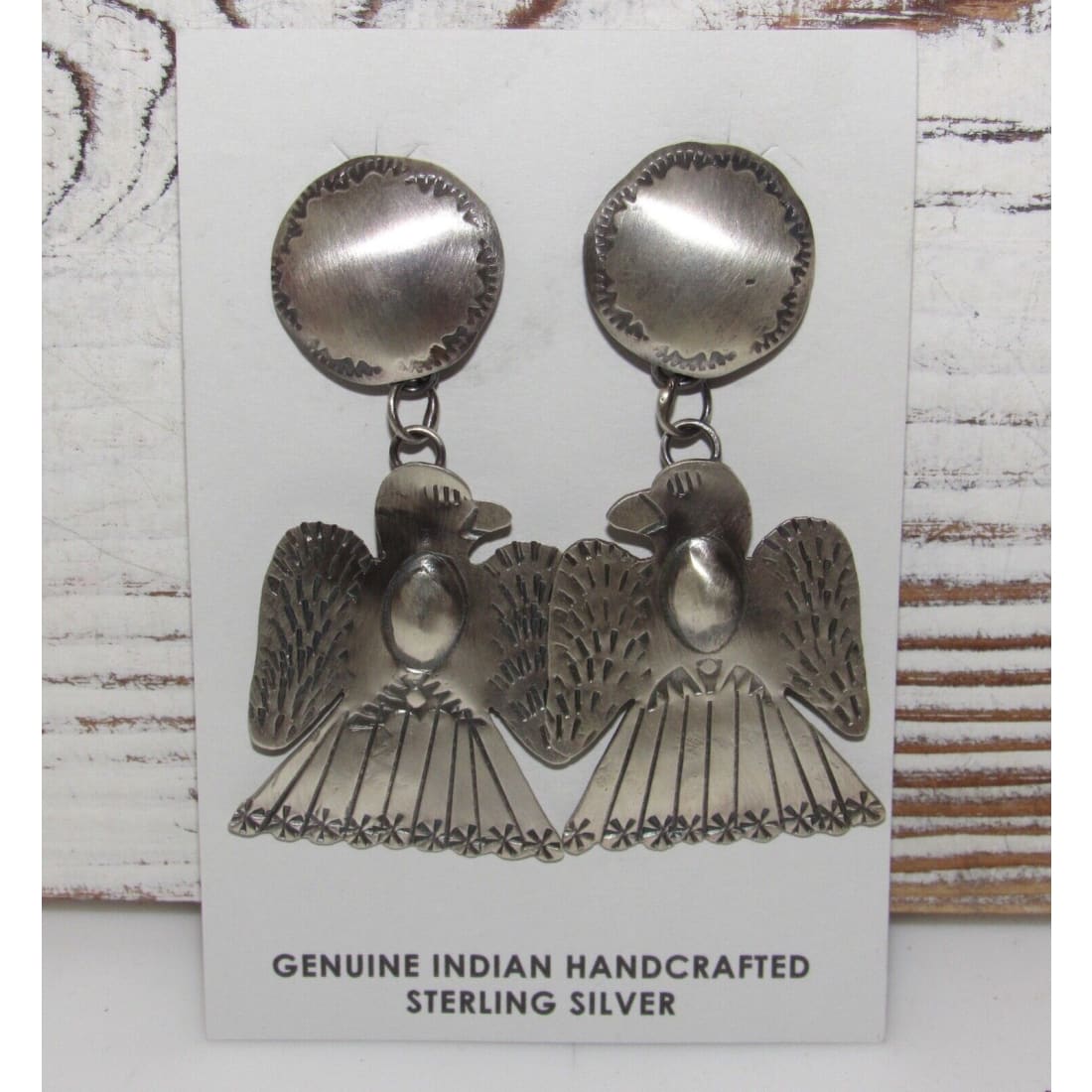 Navajo Thunderbird Dangle Earrings Sterling Silver T. Yazzie