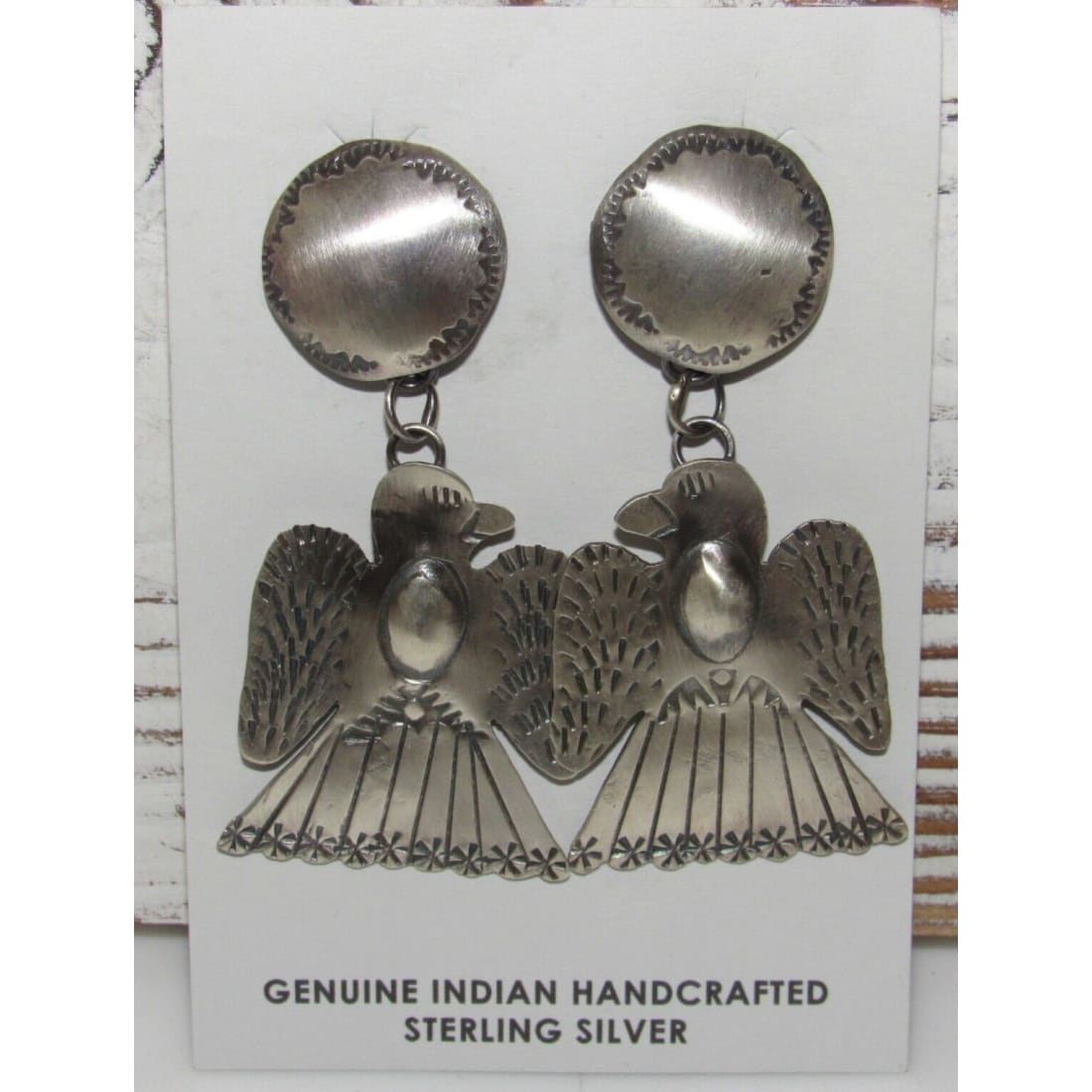 Navajo Thunderbird Dangle Earrings Sterling Silver T. Yazzie