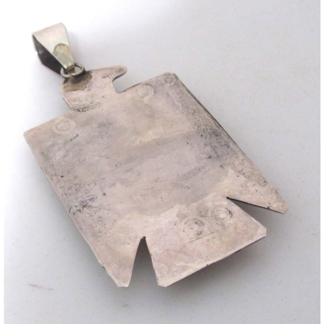 Navajo Thunderbird Pendant Hand Stamped Sterling Silver Royston Turquoise Native American