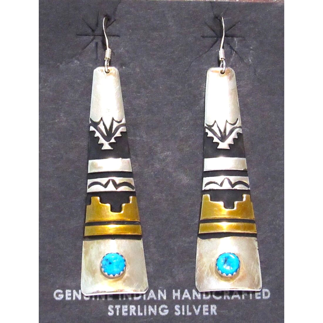 Navajo Tommy Singer Earrings Dangle Sterling 12K Gold