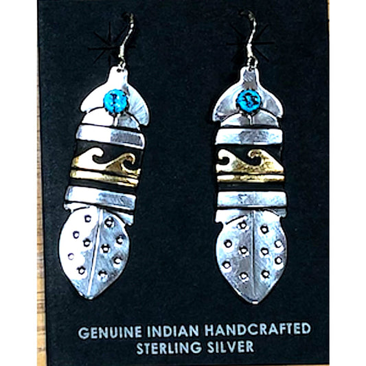 Navajo Tommy Singer Earrings Feather Design Sterling 12K