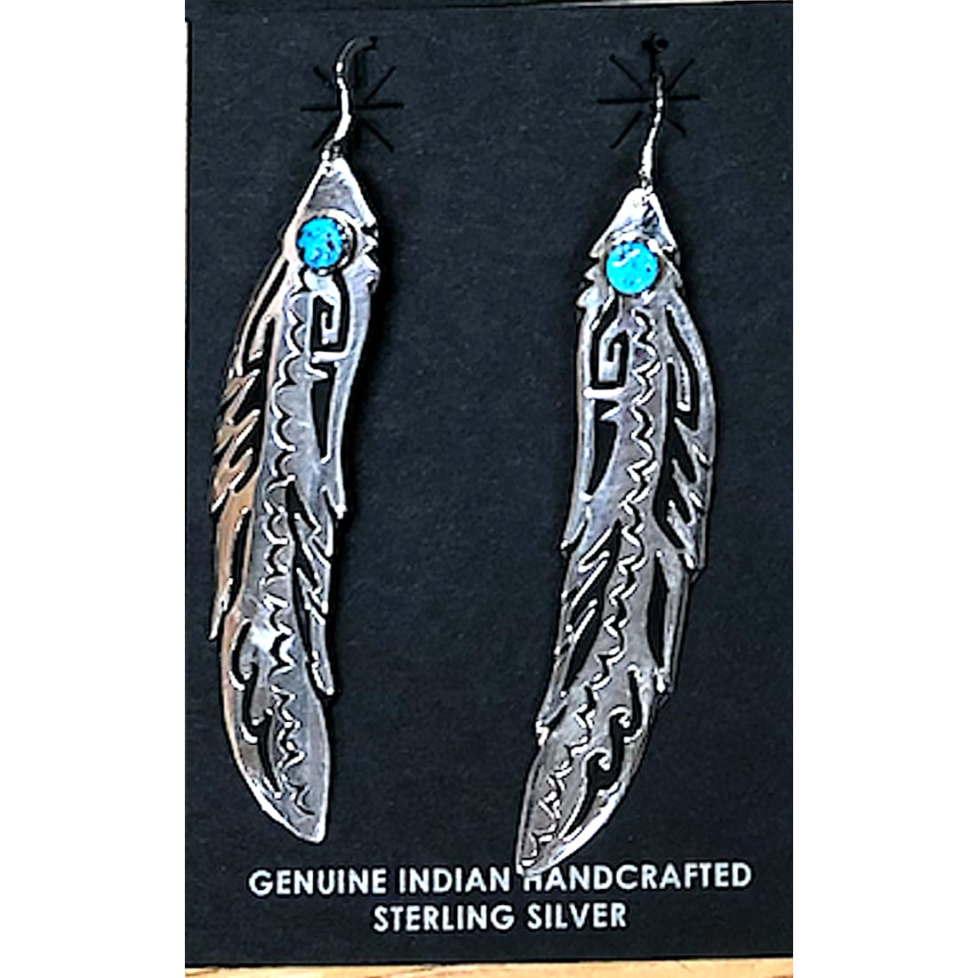 Navajo Tommy Singer Earrings Feather Design Sterling