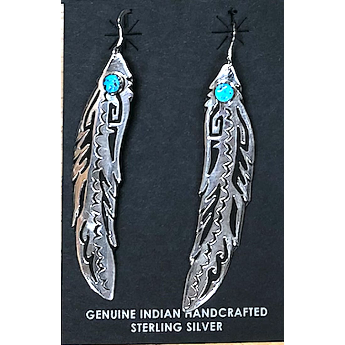 Navajo Tommy Singer Earrings Feather Design Sterling