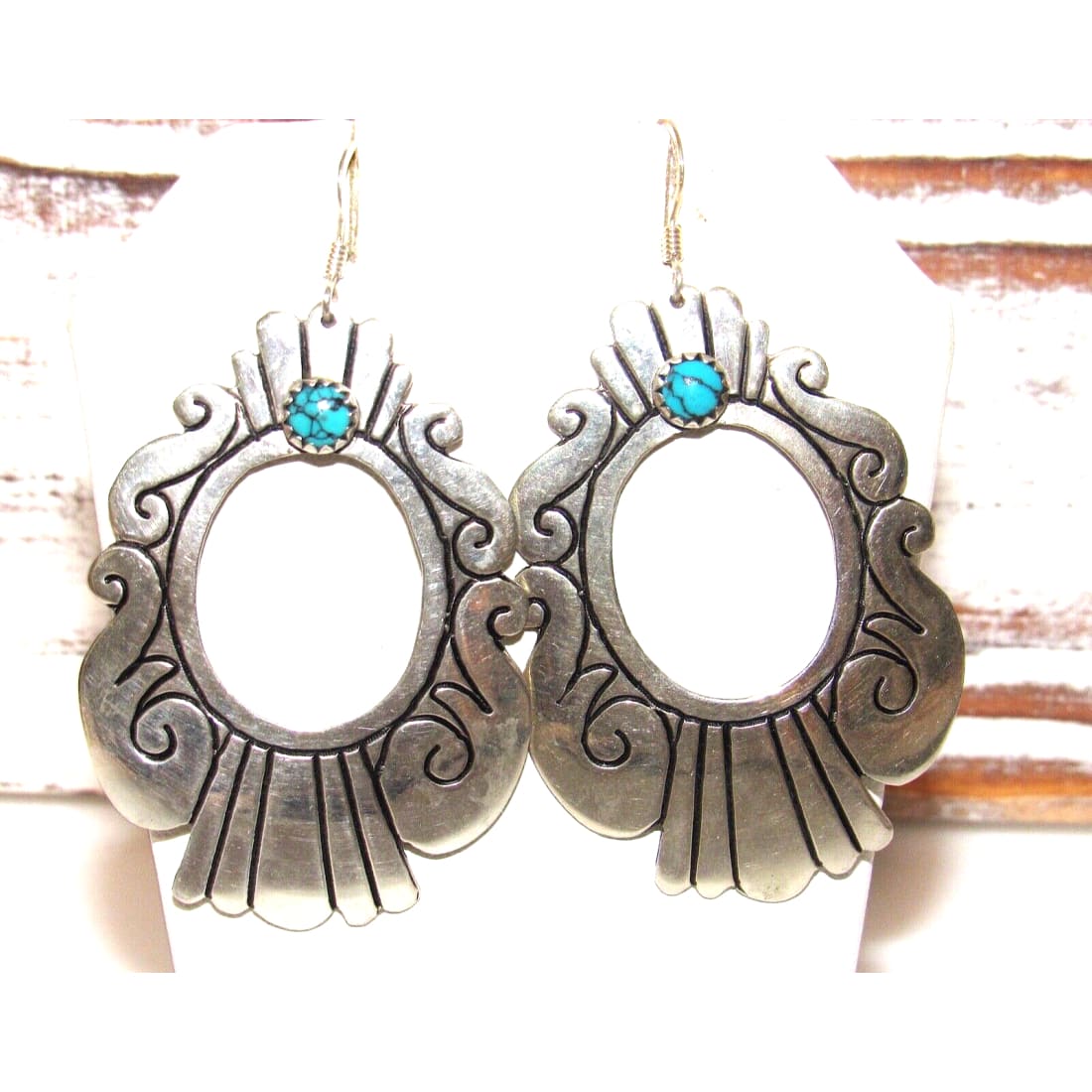 Navajo Tommy Singer Earrings Sterling Silver Turquoise Concho Earrings Signed Native American