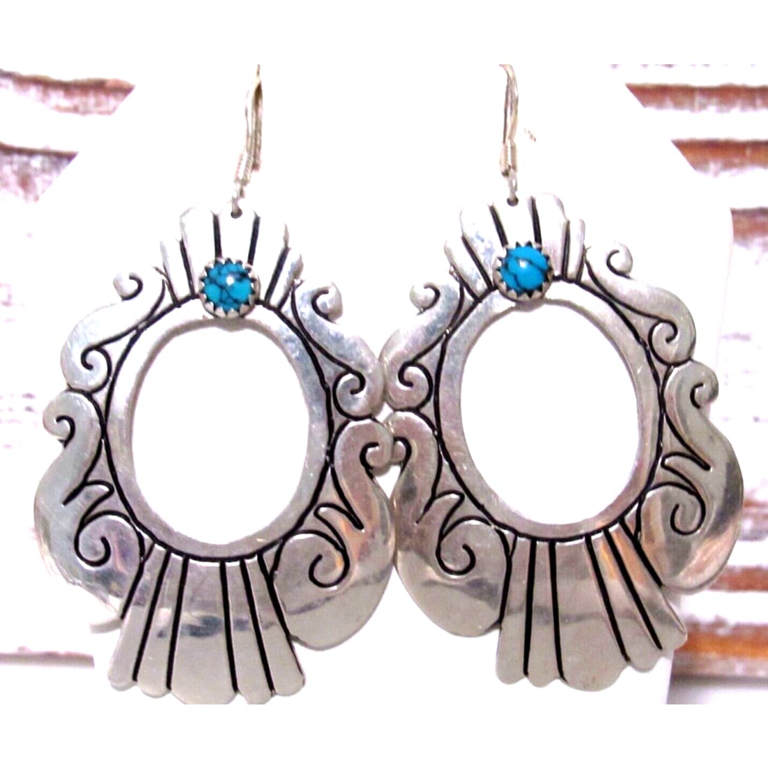 Navajo Tommy Singer Earrings Sterling Silver Turquoise Concho Earrings Signed Native American
