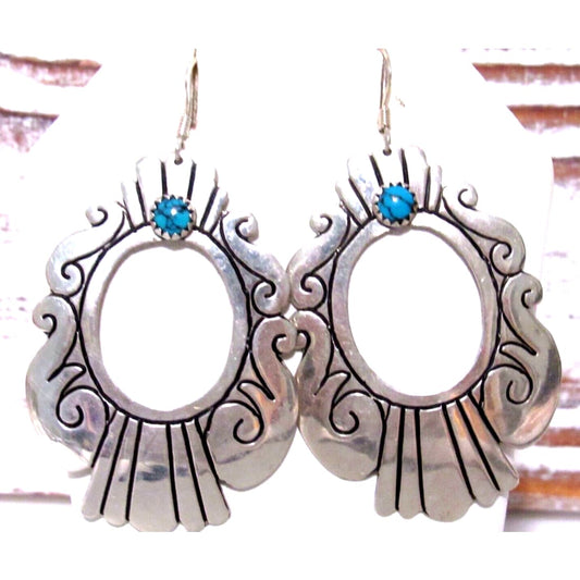 Navajo Tommy Singer Earrings Sterling Silver Turquoise Concho Earrings Signed Native American