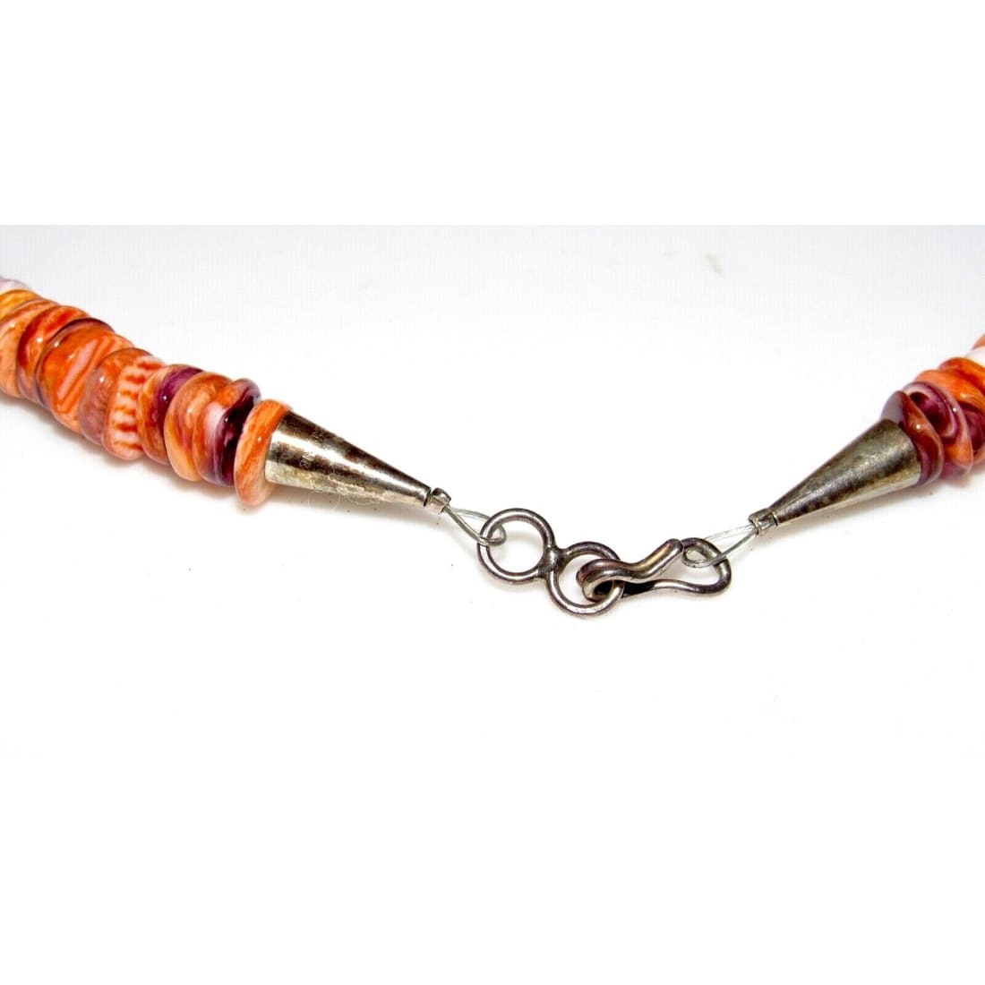 Navajo Tommy Singer Orange Spiny Heishi Necklace Sterling 