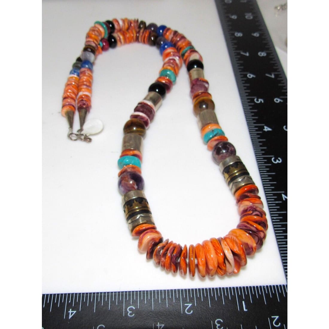 Navajo Tommy Singer Orange Spiny Heishi Necklace Sterling 