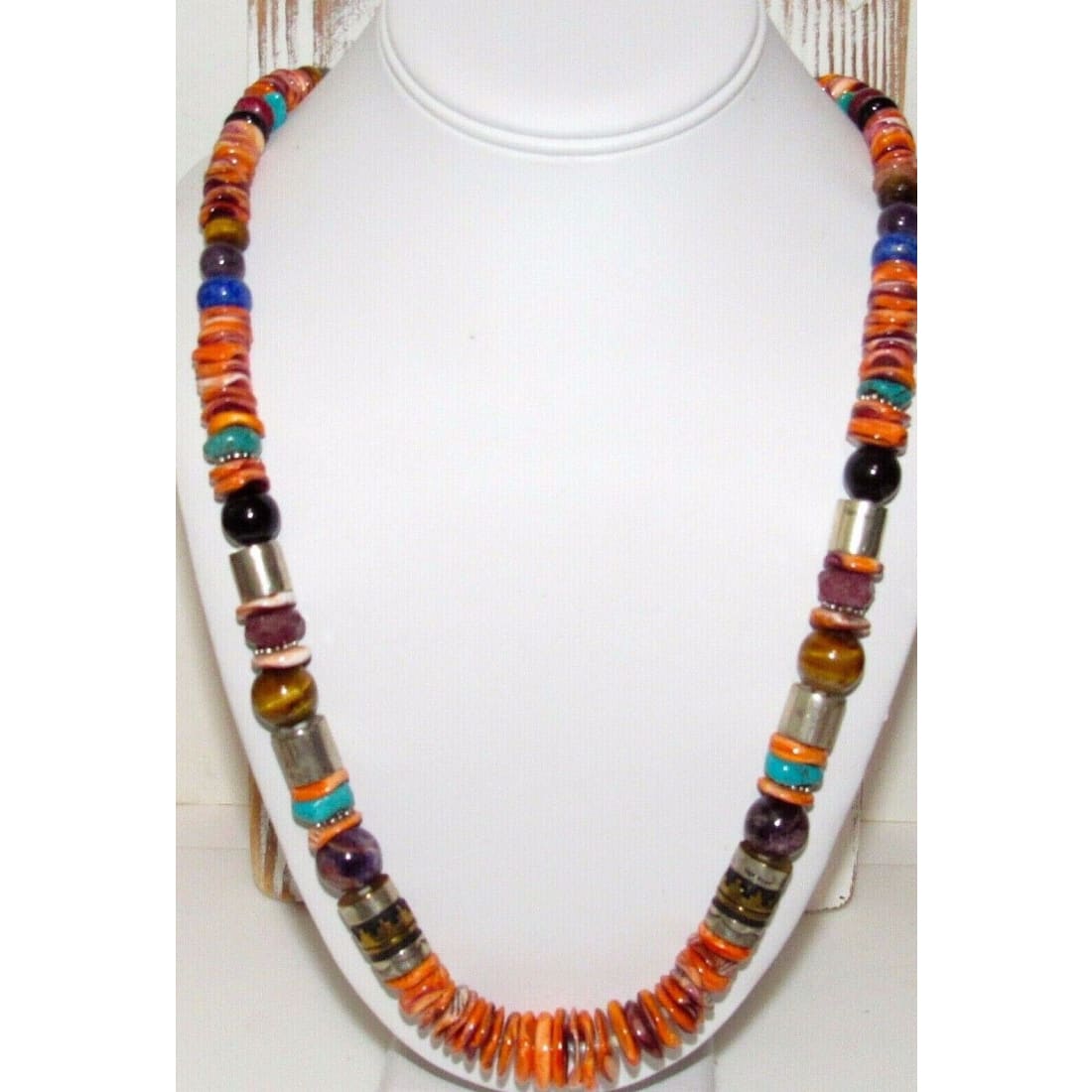 Navajo Tommy Singer Orange Spiny Heishi Necklace Sterling 