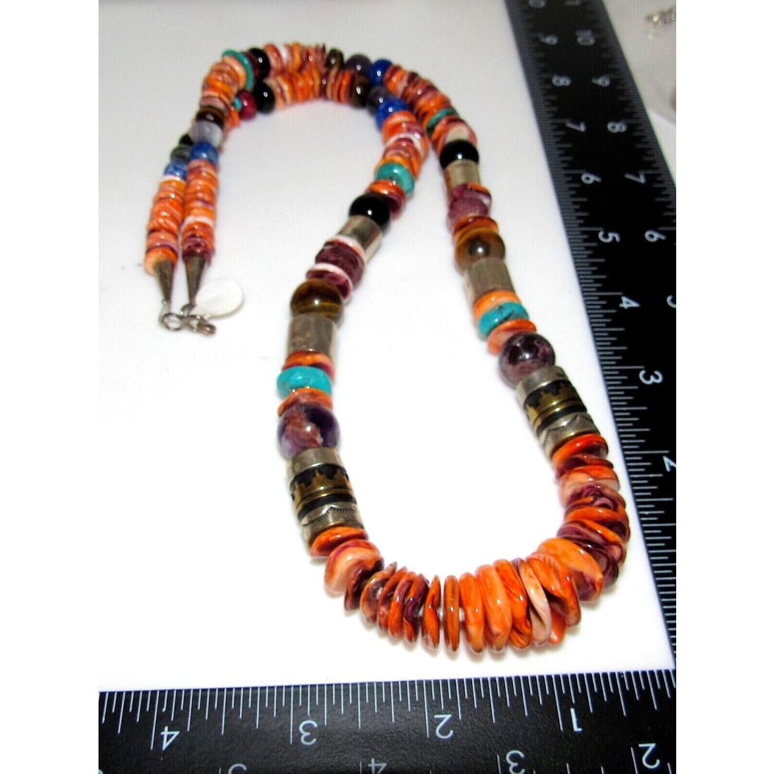 Navajo Tommy Singer Orange Spiny Heishi Necklace Sterling 