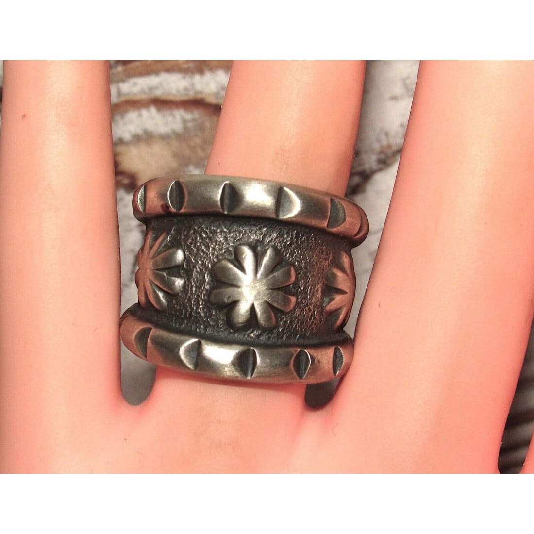 Navajo Tufa Cast Band Ring Size 8 Sterling Silver by Monty