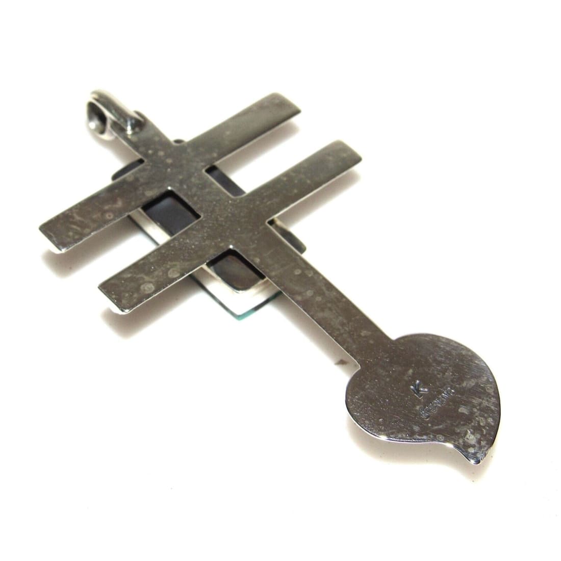 Navajo TUFA CAST Sterling Dragonfly Cross Pendant Turquoise Native K. Yazzie Native American