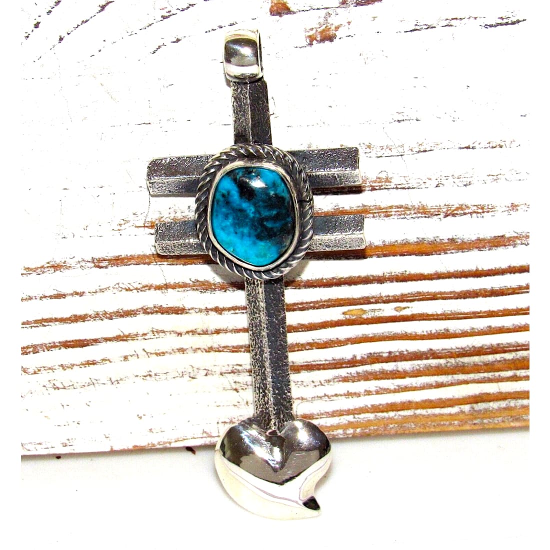 Navajo Tufa Cast Sterling Dragonfly Cross Pendant w Heart