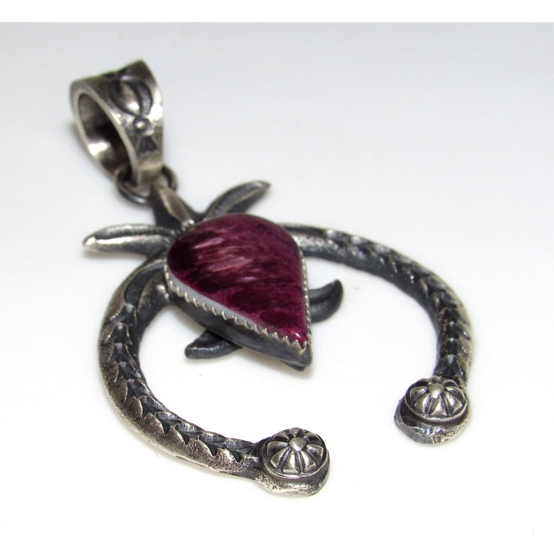 Navajo Tufa Cast Sterling Silver Purple Spiny Naja Pendant Kevin Billah Navajo Pendant