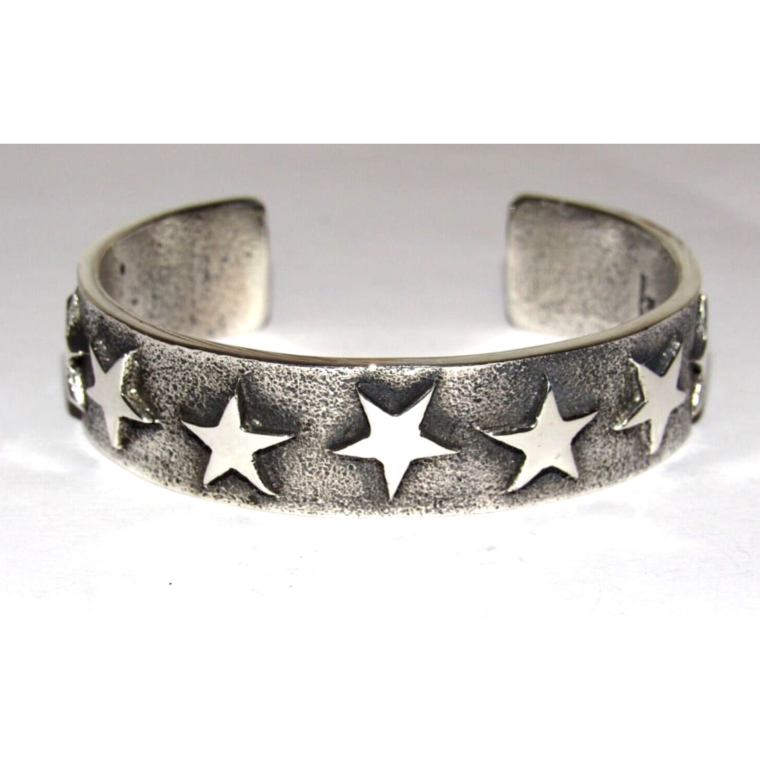 Navajo Tufa Cast Sterling Silver Stars Design Cuff Bracelet
