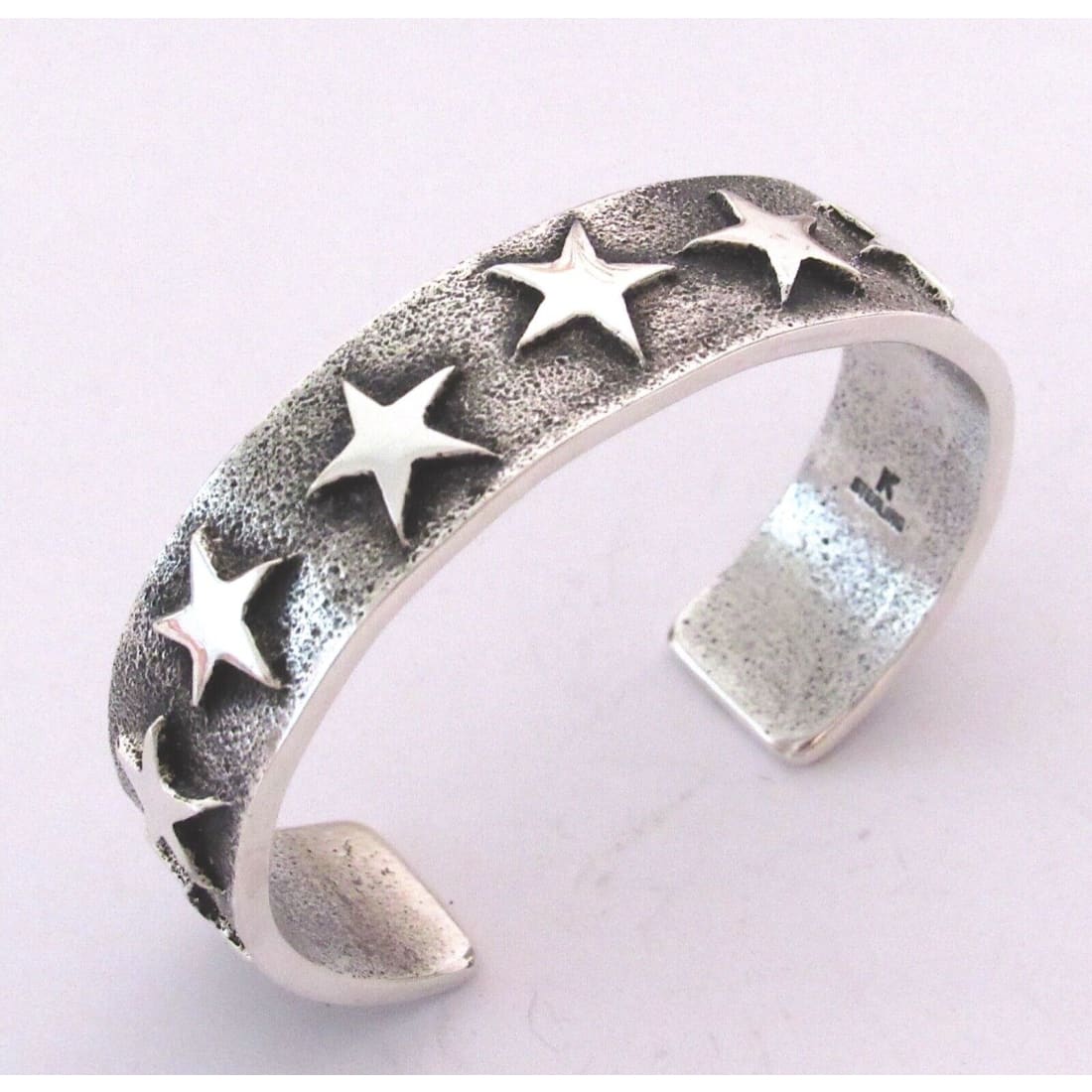 Navajo Tufa Cast Sterling Silver Stars Design Cuff Bracelet