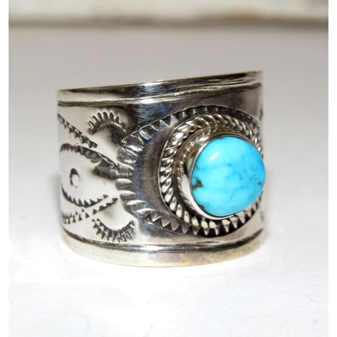 Navajo Turquoise Band Ingot Ring Size 9 Sterling Silver