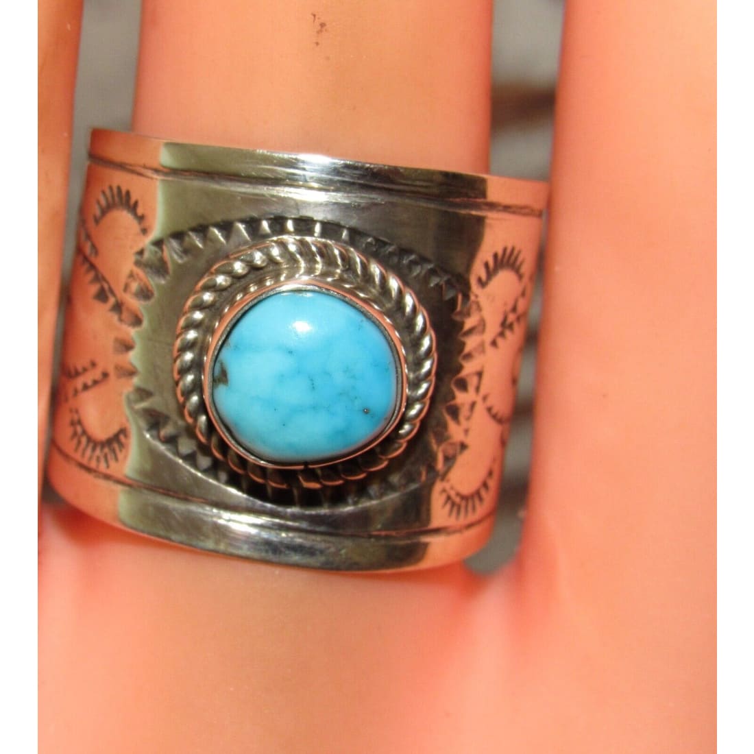 Navajo Turquoise Band Ingot Ring Size 9 Sterling Silver