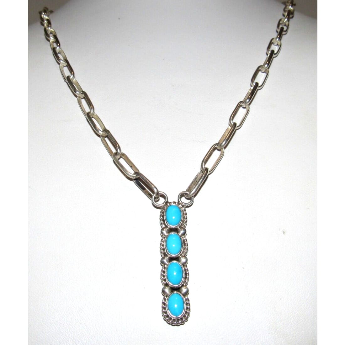 Navajo Turquoise Bar Necklace Small Lariat Sterling Silver 