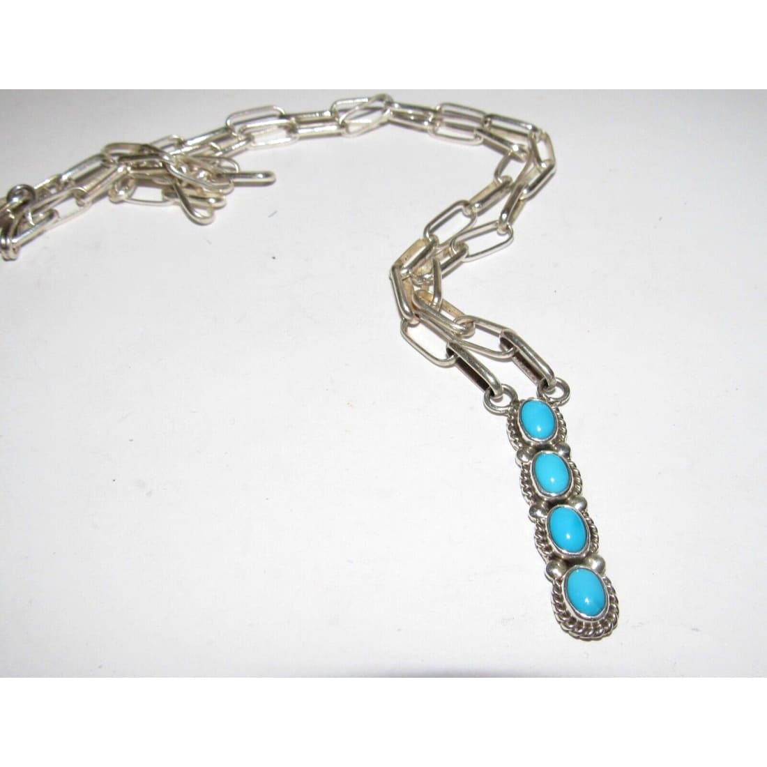 Navajo Turquoise Bar Necklace Small Lariat Sterling Silver 