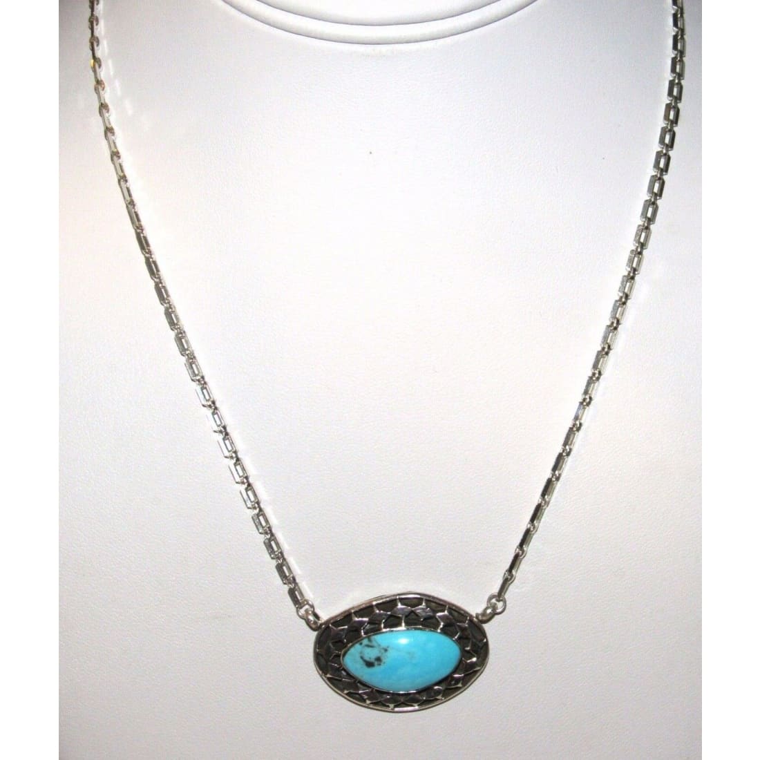 Navajo Turquoise Bar Necklace Sterling Kingman Turquoise 