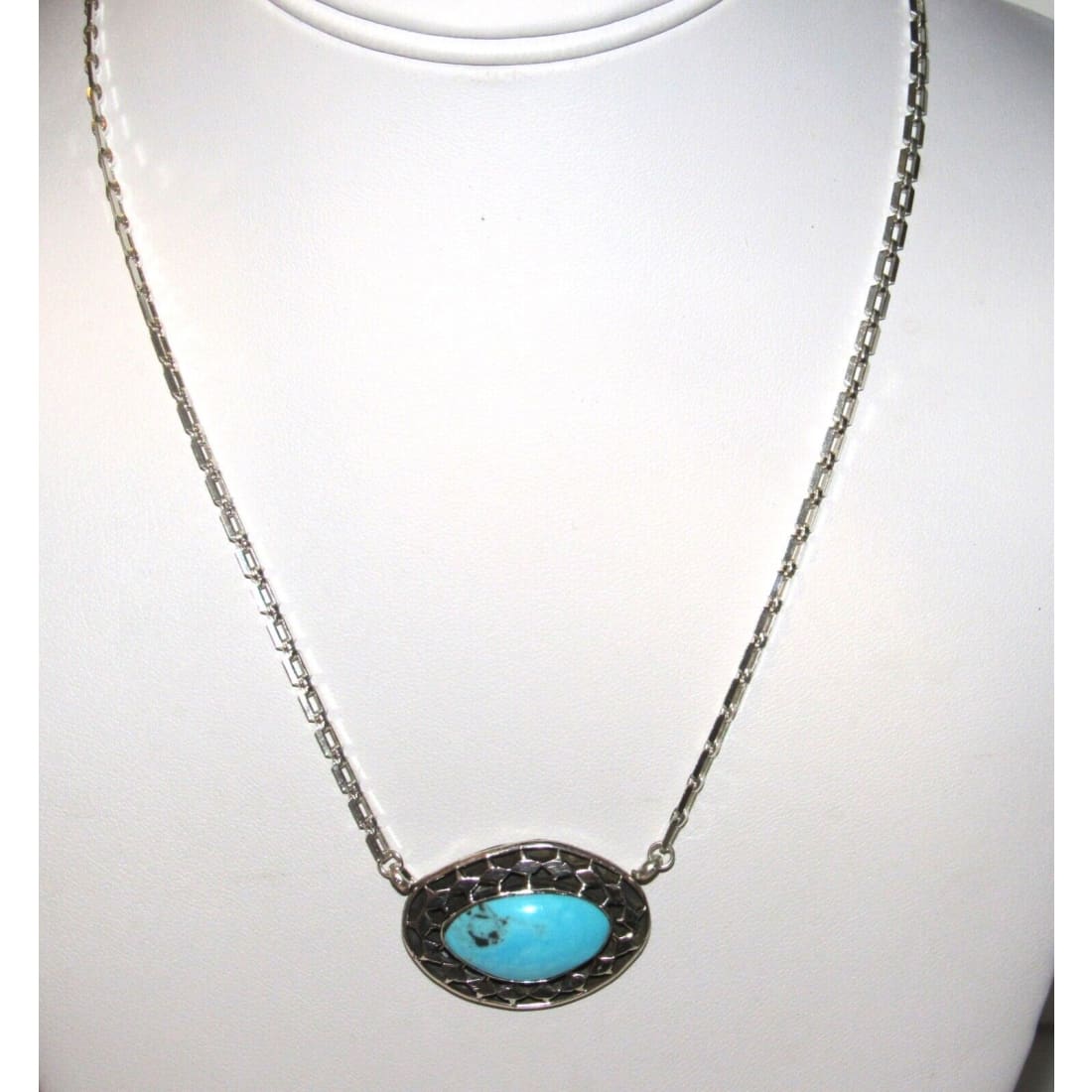 Navajo Turquoise Bar Necklace Sterling Kingman Turquoise 