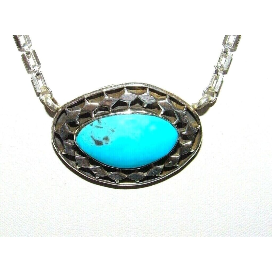 Navajo Turquoise Bar Necklace Sterling Kingman Turquoise 