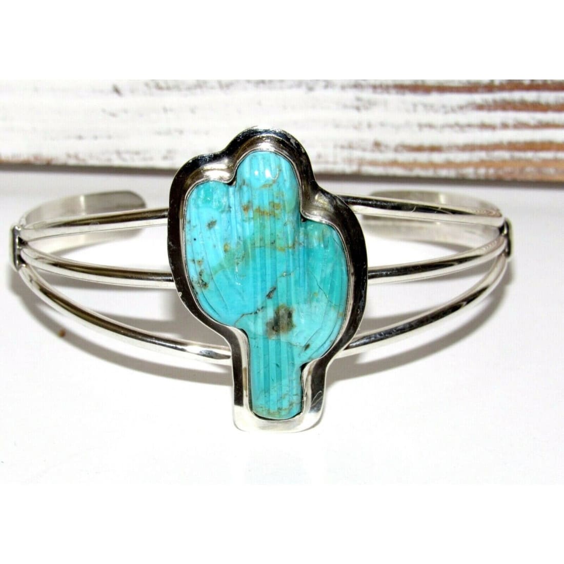 Navajo Turquoise Cactus Bracelet Sterling Silver Native American Cuff The Southwestern Style Gallery