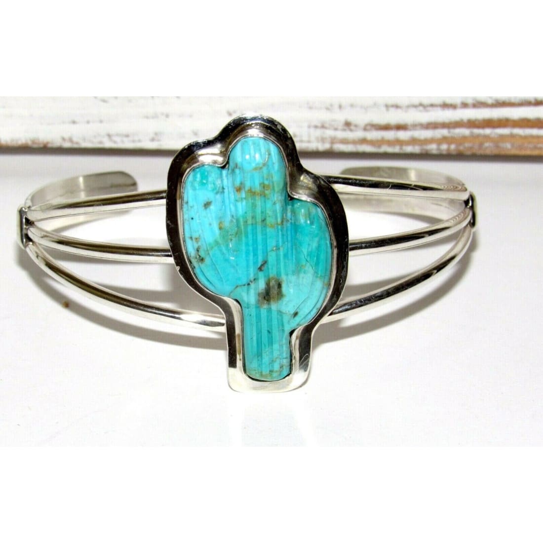 Navajo Turquoise Cactus Bracelet Sterling Silver Native American Cuff The Southwestern Style Gallery