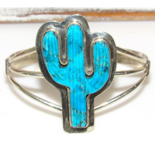 Navajo Turquoise Cactus Bracelet Sterling Silver Native 