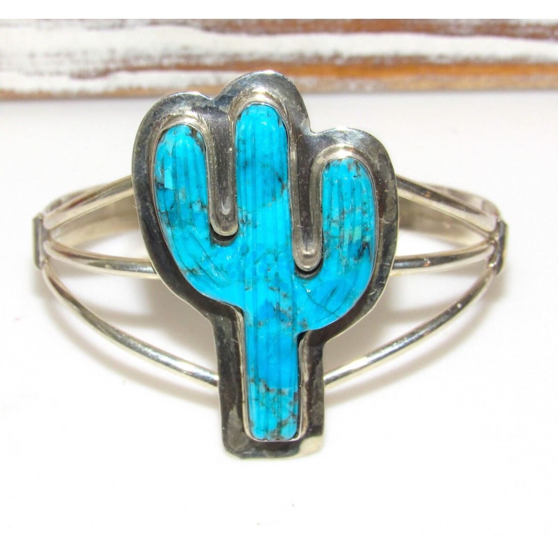 Navajo Turquoise Cactus Bracelet Sterling Silver Native 