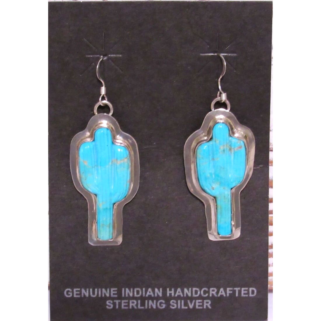 Navajo Turquoise Cactus Earrings Sterling Silver Native