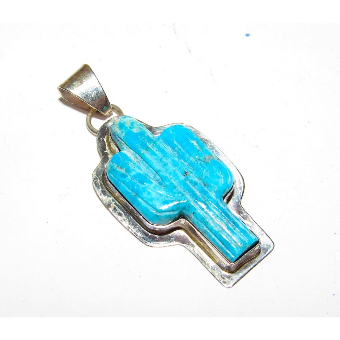 Navajo Turquoise Cactus Pendant Sterling Silver Native