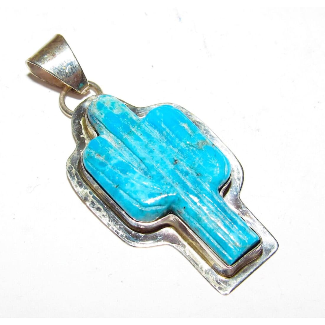 Navajo Turquoise Cactus Pendant Sterling Silver Native