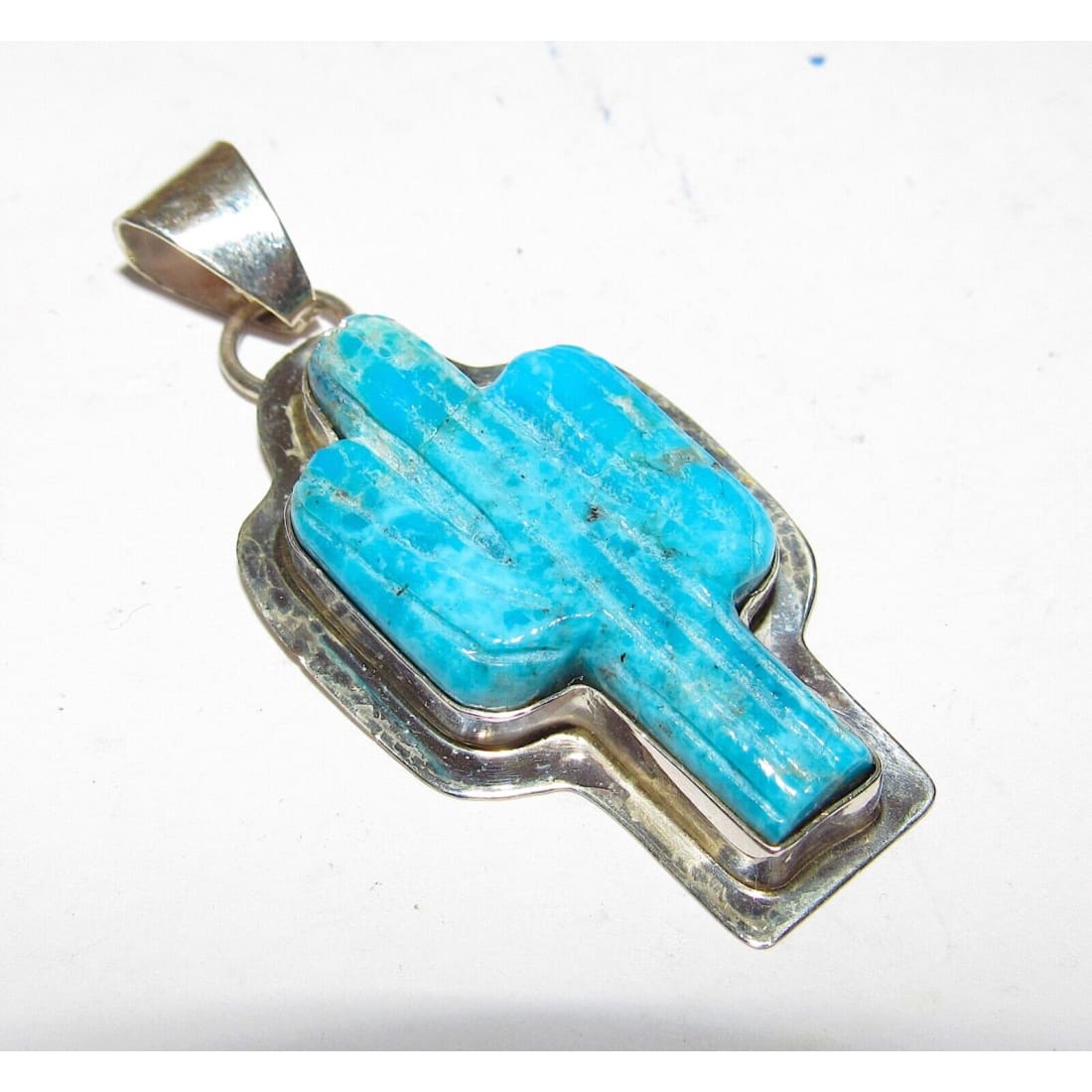 Navajo Turquoise Cactus Pendant Sterling Silver Native