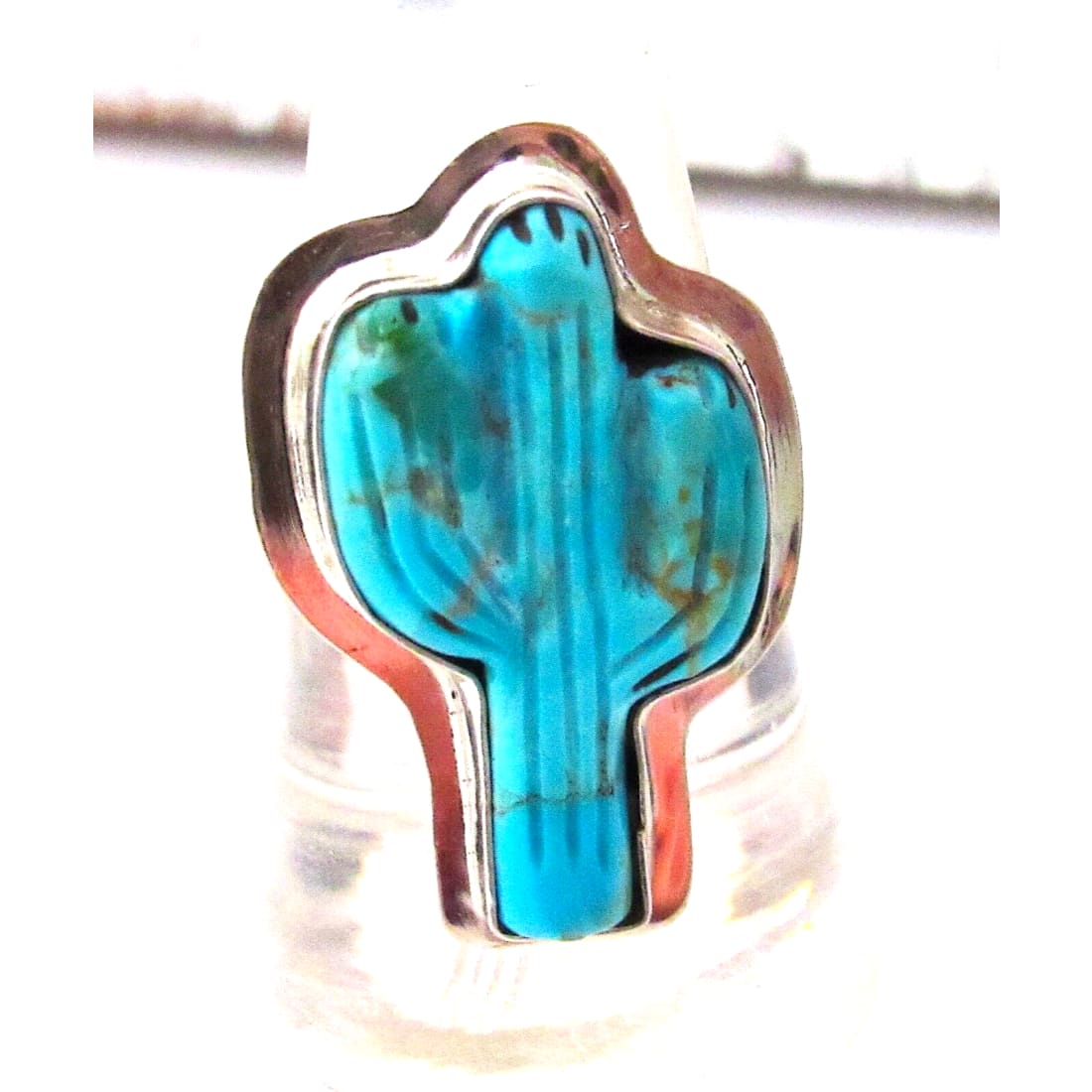 Navajo Turquoise Cactus Ring Size 9 Sterling Silver Native 