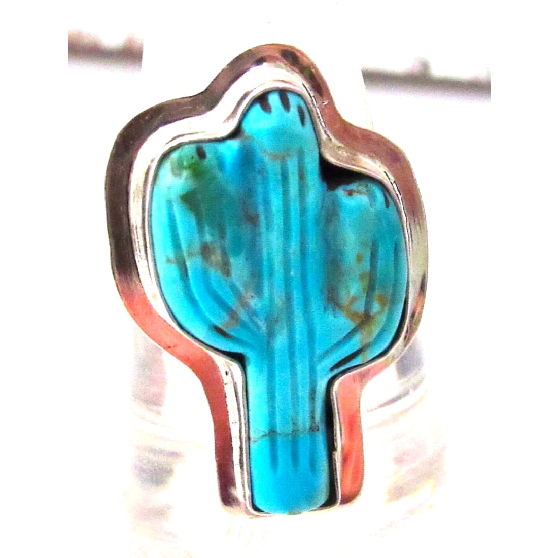 Navajo Turquoise Cactus Ring Size 9 Sterling Silver Native 
