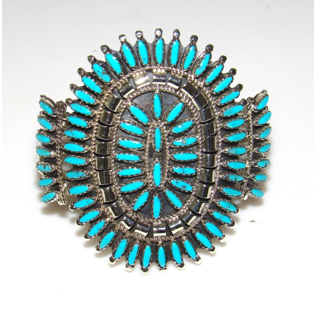 Navajo Turquoise Cluster Cuff Bracelet Sterling Silver 