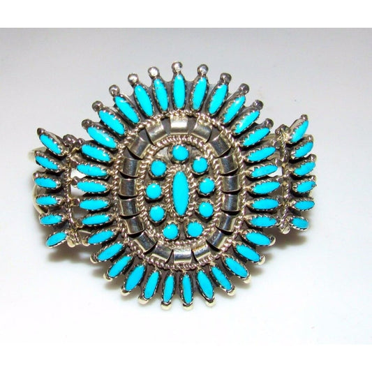 Navajo Turquoise Cluster Cuff Bracelet Sterling Silver 