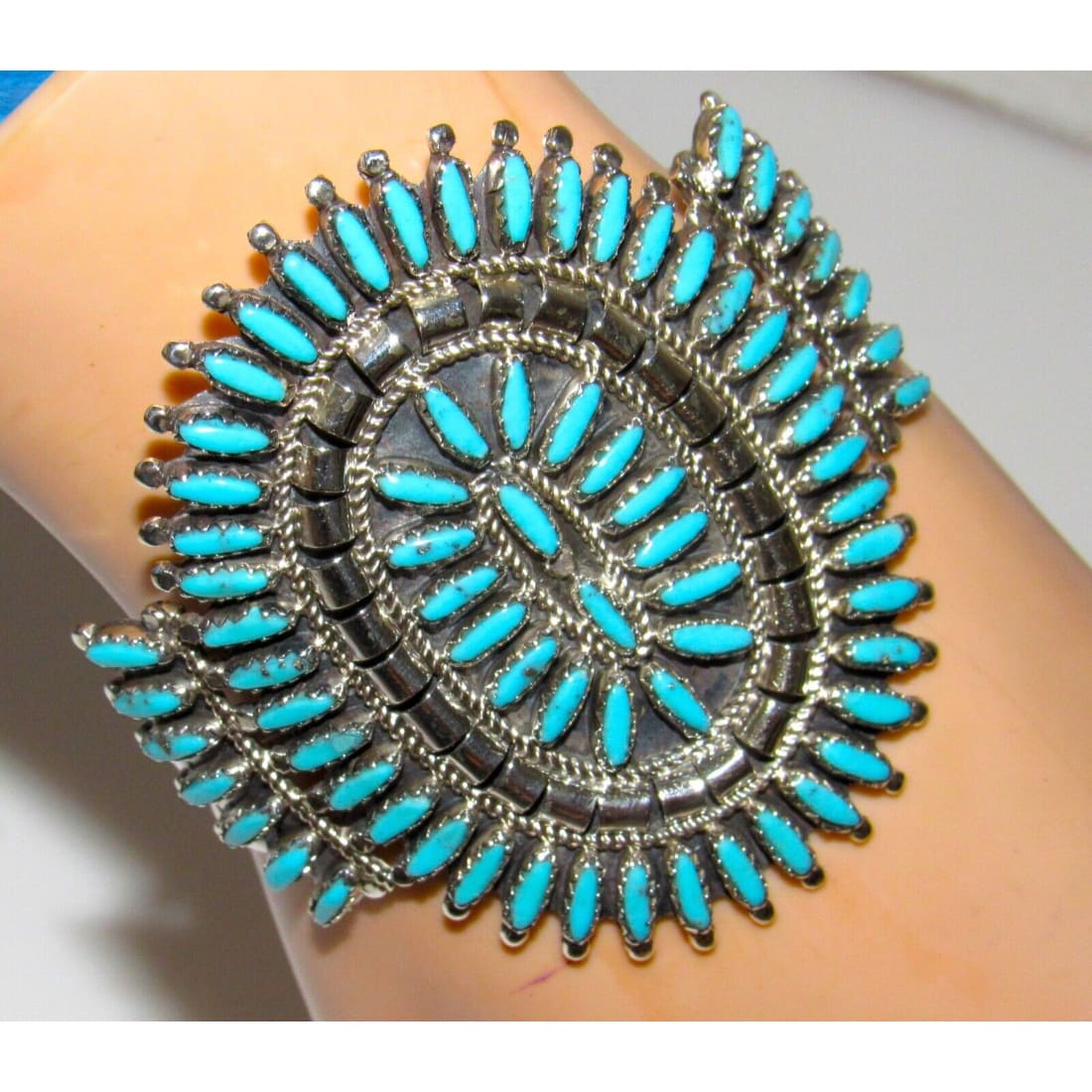 Navajo Turquoise Cluster Cuff Bracelet Sterling Silver 