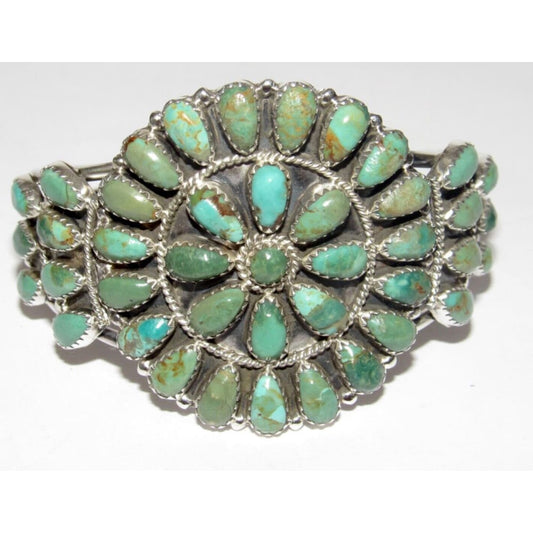 Navajo Turquoise Cluster Cuff Bracelet Sterling Silver