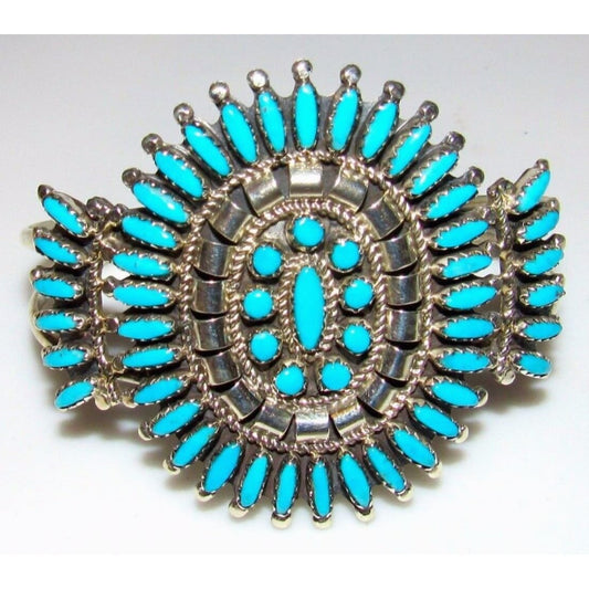 Navajo Turquoise Cluster Cuff Bracelet Sterling Silver