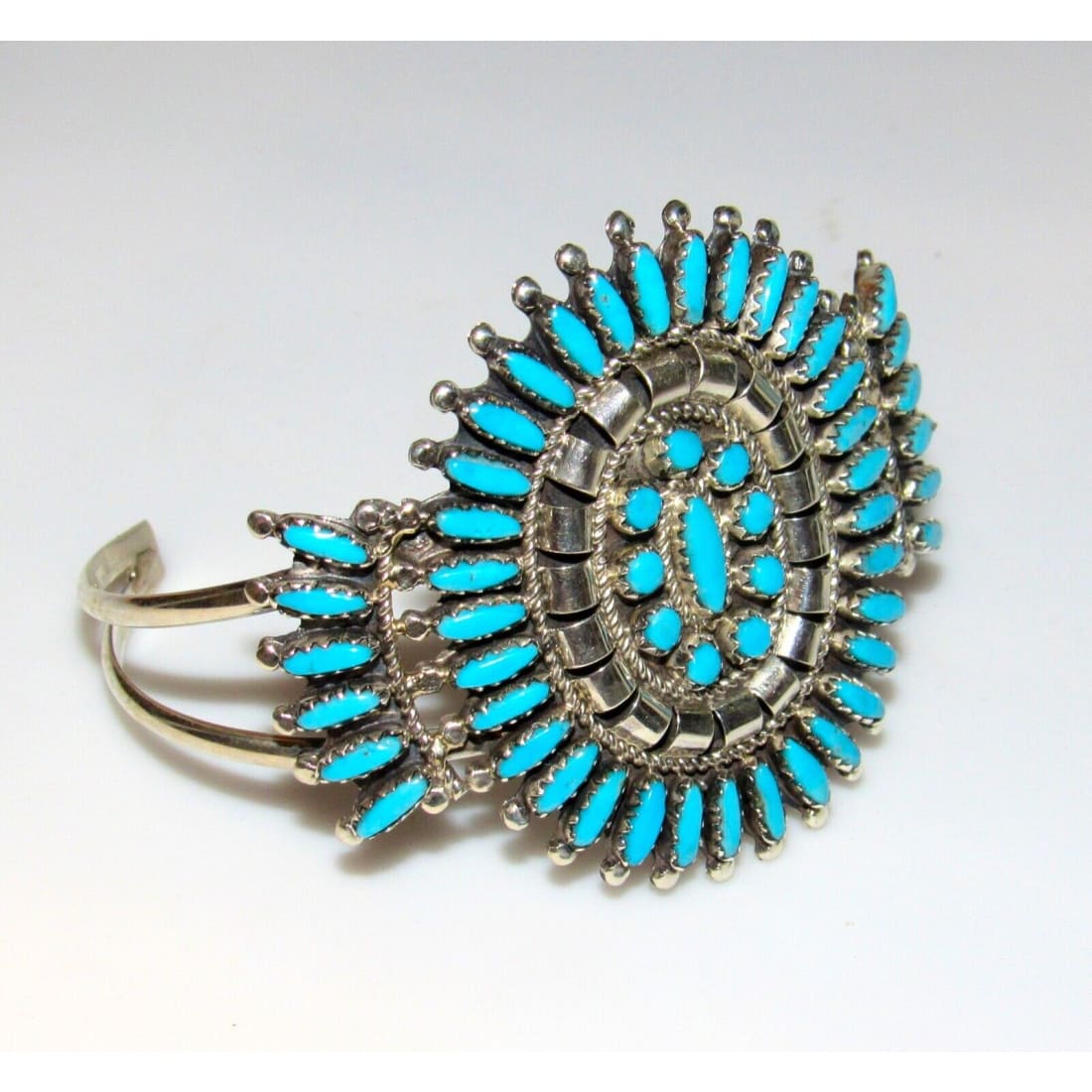 Navajo Turquoise Cluster Cuff Bracelet Sterling Silver 