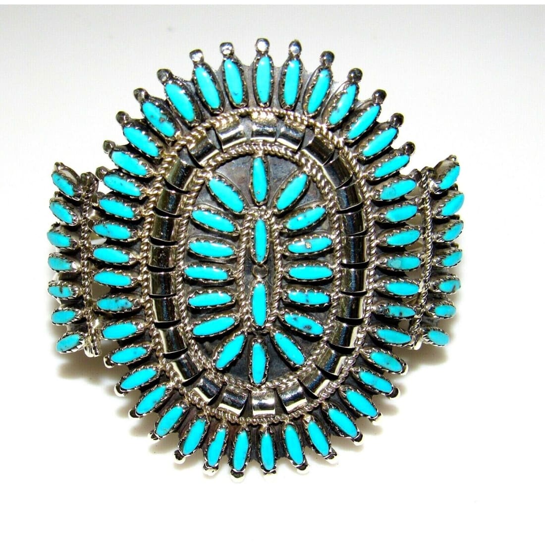 Navajo Turquoise Cluster Cuff Bracelet Sterling Silver 