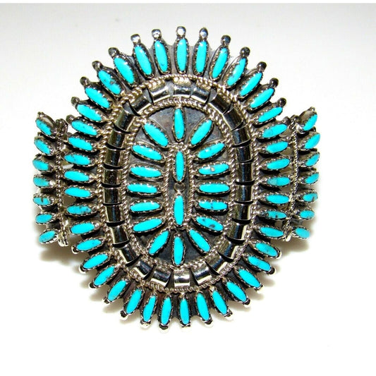 Navajo Turquoise Cluster Cuff Bracelet Sterling Silver 