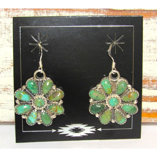 Navajo Turquoise Cluster Dangle Earrings Sterling Silver